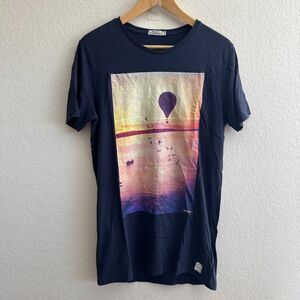 MARTINIQUE Navy Blue Hot Air Balloon Short Sleeve Cotton T-Shirt Mens Small